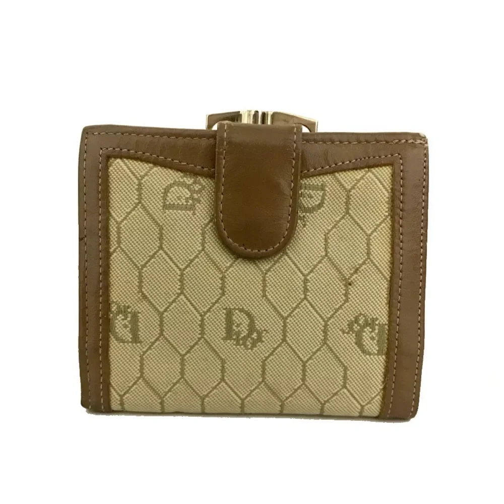 Christian Dior Honeycomb Canvas Leather Bifold Wallet Beige/7BB1284